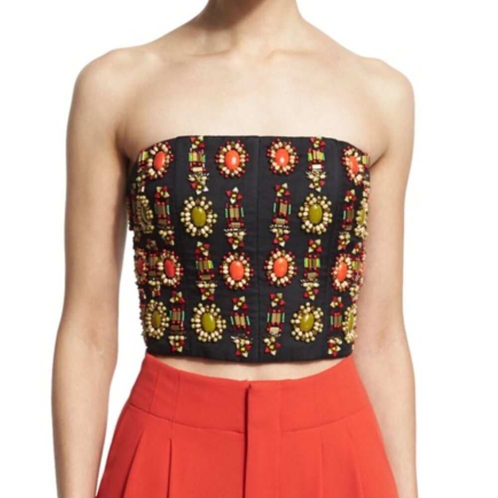 Alice + Olivia Beaded Cropped Saraphina Bustier, Size XS